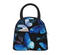 JBJGKHLP Blu Farfalle Fiori Bianchi Stampa Confortevole Borsa termica Pranzo Pratica Tote Facile Trasporto Adulti Bambini Famiglie Uso