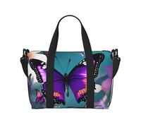 JBJGKHLP Borsa a mano versatile con stampa di farfalle e fiori viola, per uomo e donna, leggera, alla moda, per fine settimana, viaggi, palestra, impermeabile