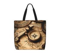 JBJGKHLP Borsa organizer con stampa di bussola e vecchia mappa del mondo, unisex, riutilizzabile, ecologica