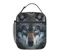 JBJGKHLP Borsa termica per il pranzo con stampa di lupo con occhi azzurri, comoda, per trasportare snack, pasti, bevande, insalata