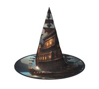 JBJGKHLP Cappello da strega con stampa di nave pirata di fantasia, unisex, per carnevale, cosplay, feste