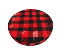 JBJGKHLP Copricuscino rotondo per sedia da bar con stampa scozzese rossa e nera, per cucina, ufficio, uso quotidiano, decorazione per la casa