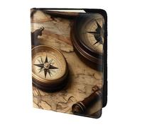 JBJGKHLP Custodia a portafoglio per passaporto, con stampa di bussola e vecchia mappa del mondo, unisex, leggera, sicura, Nero , Taglia unica