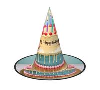 JBJGKHLP Happy Birthday Big Cake Stampa Halloween Cappello da strega Unisex Carnevale Cosplay Party Fashion Cap Accessorio Costume