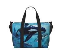 JBJGKHLP Killer Whales Swim Along Borsa a mano versatile per uomo donna leggera moda weekend viaggio Tote palestra impermeabile