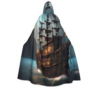 JBJGKHLP Mantello a maniche lunghe con cappuccio, unisex, per adulti, motivo: nave pirata, per Halloween, Natale, carnevale, feste a tema