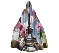 JBJGKHLP Mantello con cappuccio con stampa di Torri Eiffel di Parigi con fiore, unisex, costume per feste di carnevale, feste a tema, decorazioni per celebrazioni
