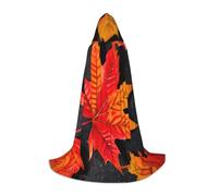 JBJGKHLP Mantello con cappuccio unisex con stampa di foglie rosse autunnali per Carnevale Halloween Cosplay Natale comodo ed elegante