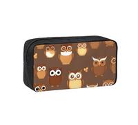 JBJGKHLP Simpatico astuccio marrone con stampa di gufo in stile cartone animato, semplice e spazioso, per cancelleria da ufficio, organizer per penne leggere