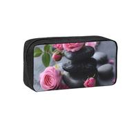 JBJGKHLP Spa Stone and Rose Flowers Print Simple Spacious Pen Case Office Stationery Organizer Pouch Leggero Storage Penne