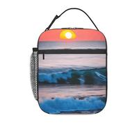 JBJGKHLP Sunset and Sunrise con stampa di onde oceaniche e mare, borsa termica per il pranzo, comoda, per trasportare snack, pasti, bevande, insalata