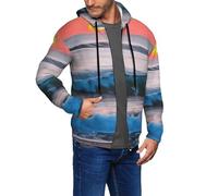 JBJGKHLP Tramonto e alba con onde del mare dell'oceano stampa uomo felpa con cappuccio per casa palestra viaggi corsa streetwear autunno inverno primavera, Nero , 3XL