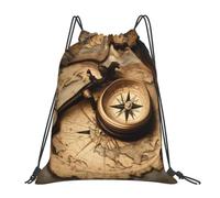 JBJGKHLP Zaino con coulisse con stampa di bussola e vecchia mappa del mondo, da donna, da uomo, per sport, allenamento, viaggi, yoga, borsa fitness portatile