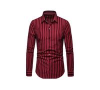 JBJYGSG Men's Suit Shirt Tuxedo Striped Plaid Casual Outdoor Lapel Wedding Long-Sleeved Shirt Soft, Elastic And Comfortable(AHL287,S)