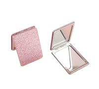 JBJYGSG Specchietto Da Borsetta Rectangular Glitter Double-Sided Makeup Mirror - 1X/2X HD Magnification, Portable(Pink)