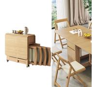 JBKNAN Set Da Pranzo Pieghevole In Legno Massello Con 4 Sedie Pieghevoli,Tavolo Da Pranzo Multifunzionale Compatto Ed Estensibile Per Spazi Ridotti Set Da Pranzo Stowaway