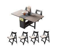 JBKNAN Tavolo Da Pranzo Pieghevole Salvaspazio Con 4 Sedie,Tavolo Da Pranzo Allungabile In Legno Con Ribalte Con 4 Ruote,2 Cassetti E Rastrelliera For Cucina,Grigio(1.5m)