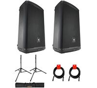 JBL Professional EON715 Altoparlante Bluetooth PA alimentato da Bluetooth, confezione da 15 pollici (coppia) con supporto per altoparlante in acciaio di lusso con treppiede e custodia, e 2 cavi