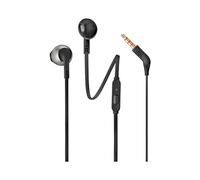 JBL T205 BLK Cuffie Auricolari con Filo e Microfono, Cavo Piatto Antigroviglio, Comando a un Pulsante, Ergonomici, Custodia morbida, Jack 3,5 mm, JBL Pure Bass Sound, Nero