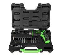 JBM Cacciavite Elettrico Professionale con Set 16 Punte, Kit Avvitatore a Batteria in Valigetta, Impugnatura Ergonomica Verde e Nero, Include 10 Punte da 1 Pollice e 5 Bussole Esagonali