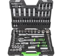 JBM Set da 108 chiavi e bussole da 1,3 cm, kit professionale per meccanici con cricchetto, chiavi, estensioni e custodia per il trasporto, in acciaio al cromo vanadio per riparazioni di garage e