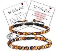 Jbniuay Bracciali per partner, 2 pezzi, con codice Morse, coppia di braccialetti, regalo per lei, con codice Morse, Occhio di tigre e acciaio inossidabile