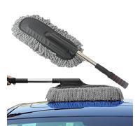 JBPPIOOUA Spolverino per Auto, Spazzola Multiuso in Microfibra per autolavaggio, Spolverino telescopico, Manico in Acciaio Inox, Blu/Grigio