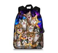 JBS-NO.1 Zaino con gatti carini per adolescenti, ragazze, ragazzi, borse per libri in tela per la scuola (cat-4), Cat-4, 11.4”(L)*6.9”(W)*15.4”(H)