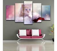 JBUTXE Quadro Moderno 5 Pezzi Immagini di gattini animali Quadri Moderni Stampasu Tela 5 Immagini Consecutive Decorazioni per la casa Arte murale Pittura Olio - Nessuna Cornice 200x100cm (La x Al)