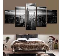 JBUTXE Quadro Moderno 5 Pezzi Paesaggio di New York in bianco e nero Quadri Moderni Stampasu Tela 5 Immagini Consecutive Decorazioni per la casa Arte murale Pittura Olio - Nessuna Cornice 200x100cm (L