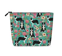 JBYJBX Borsa per il trucco con stampa floreale Border Collie, impermeabile, da viaggio, con cerniera, borsa da toilette da donna, nera, taglia unica, Nero, One Size