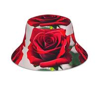 JBYJBX Cappello alla pescatora riflettente in stile africano con stampa patchwork uomo donna cappello da pescatore adulto casual rave cappello double-face, Una Rosa Rossa 1, taglia unica