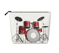 JBYJBX Cool Drum Set Borsa per il trucco con stampa impermeabile da viaggio cosmetico Tote con cerniera per donna borsa da toilette nera, taglia unica, Nero, One Size