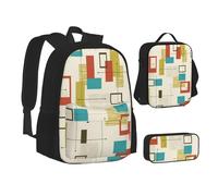 JBYJBX Mid Century, borsa per il pranzo con stampa moderna, astuccio 3 in 1, set di zaini, nero, taglia unica, nero, taglia unica, Nero , Taglia unica