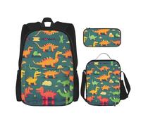 JBYJBX Molti piccoli dinosauri stampa zaino scuola spallacci regolabili, borsa per il pranzo astuccio 3-in-1 set borsa, nero, Taglia unica