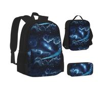 JBYJBX Moon Stars And Planets - Set 3 in 1 con borsa per il pranzo, borsa portapranzo, zaino, nero, taglia unica, Nero , Taglia unica