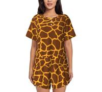 JBYJBX Set pigiama da donna con stampa giraffa, in cotone a maniche corte, set da notte con pantaloncini morbidi, Nero, XXL