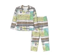 JBYJBX Tavola periodica degli elementi Stampa Morbido Classico Pigiama A Maniche Lunghe Set Per Le Donne Durevole Sleepwear E Loungewear, Nero, XL