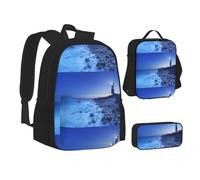 JBYJBX The Seaside Lighthouse, borsa per il pranzo, borsa portapranzo, 3 in 1, set di zaini, nero, taglia unica, nero, taglia unica, Nero , Taglia unica