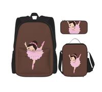 JBYJBX Zaino per la scuola con stampa di una ballerina ballerina con spallacci regolabili, borsa portapranzo astuccio 3 in 1