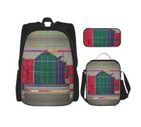 JBYJBX Zaino per la scuola con stampa matematica e spallacci regolabili, borsa per il pranzo e matite, set 3 in 1, nero, Taglia unica