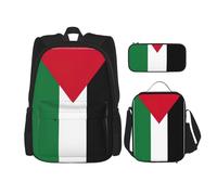 JBYJBX Zaino scolastico con stampa bandiera della Palestina, spallacci regolabili, borsa per il pranzo e matite, set 3 in 1, nero, Taglia unica