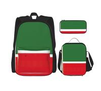 JBYJBX Zaino scolastico con stampa bandiera della Repubblica Cecena, spallacci regolabili, borsa portapranzo 3 in 1, nero, Taglia unica