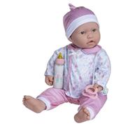 JC Toys Bambola La Baby 51 cm con corpo morbido e lavabile, biberon magico e lecca-lecca, rosa e bianco, motivo floreale, progettata in Spagna, 2 anni