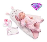 JC TOYS - Bambola La Newborn appena nata da 38 cm è in vinile morbido, include tutina e 5 accessori, rosa, disegnata in Spagna da Berenguer, +2 anni