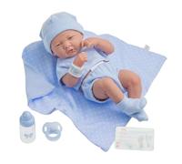JC Toys - mod. 102-18540 - Bambolotto neonato, con corpo in gomma ed abito blu a pois, lunghezza: 36 cm