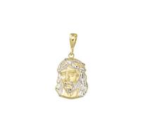 JC Trauringe Ciondolo a forma di testa di Gesù in vero oro 585, classico, semplice con testa di Gesù Cristo, in oro, unisex, in bicolore, con custodia per gioielli 8597, oro