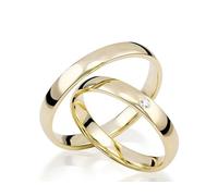 JC Trauringe Coppia di fedi nuziali in oro lucido, 3 mm, anelli unici per partner in oro giallo con incisione, 2 anelli da sposa da uomo e donna con pietra elegante cofanetto