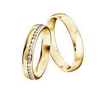 JC Trauringe Oro 333 - Coppia di fedi nuziali lucide, 4,5 mm, unici anelli per partner in oro giallo con incisione in elegante cofanetto, 2 anelli da sposa da uomo e da donna con pietre I ICT01, oro,