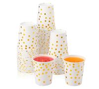 JCAKES 50 Bicchieri di Carta Gold Dot 250 ml, Biodegradabili Con Pois Dorati, per Feste di Natale, Bambini, Matrimoni